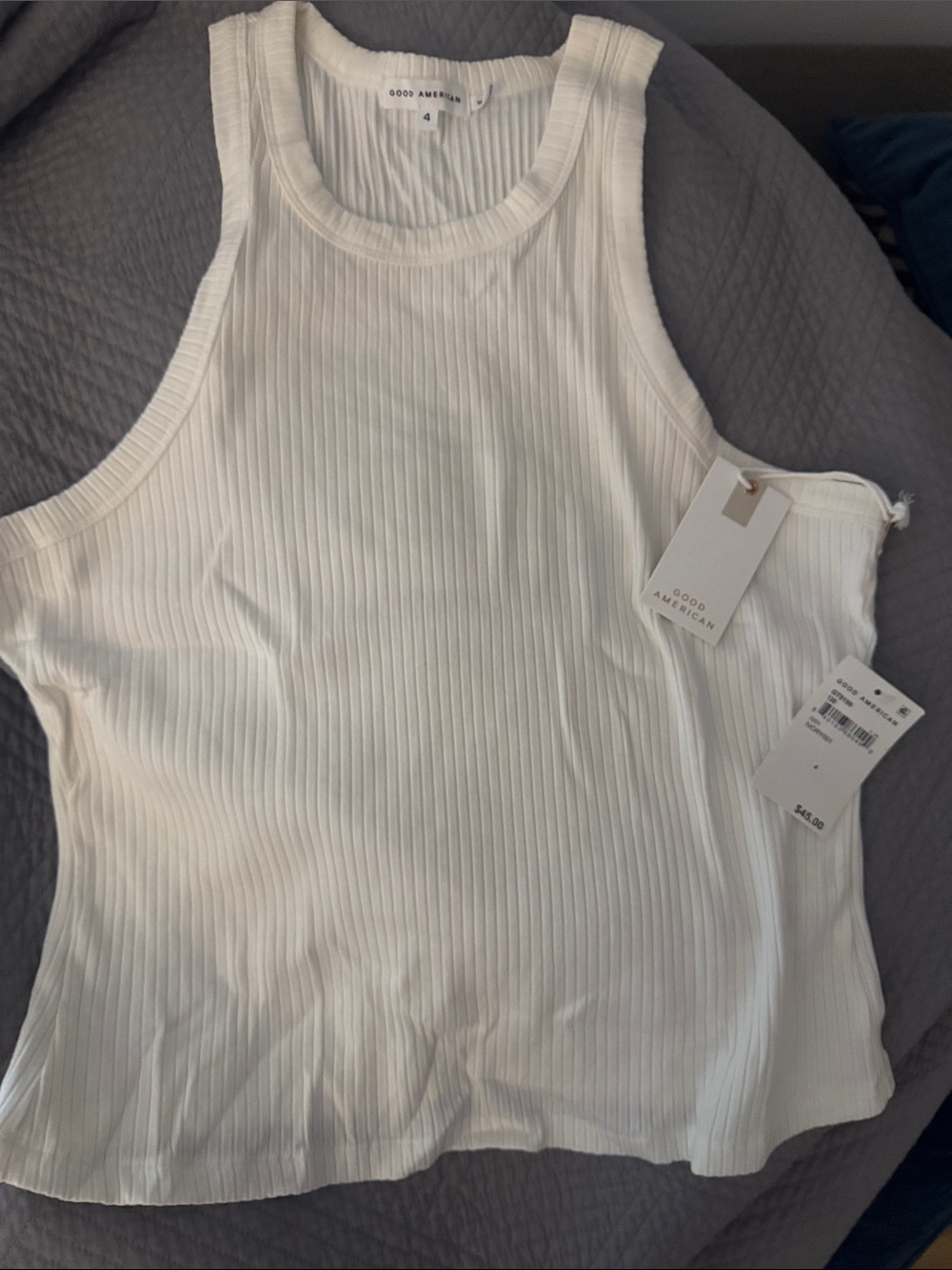 Good American Cream Ribbed Tank